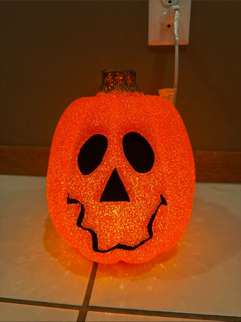 Vintage Seasons Melted Plastic Popcorn Jack O Lantern Lighted Halloween Pumpkin